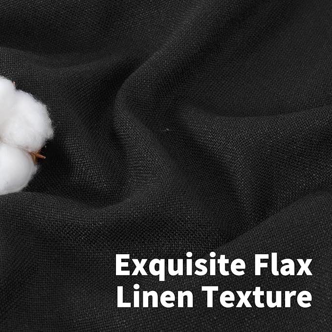 YoungsTex Black Linen Curtains 63 inch Length 2 Panels for Living Room, Back Tab and Rod Pocket Semi Sheer Drapes Light Filtering for Bedroom Gothic Decorative, 52 X 63 Inch