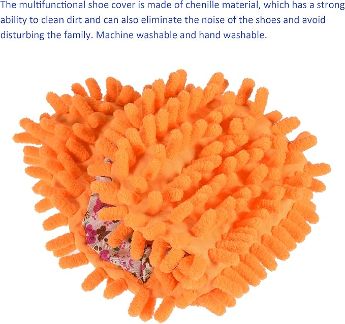 1 Pair Washable Cleaning Shoes Cover - Floor Cleaning Dust, Chenille Microfiber Duster Mop Slippers, Apply to House Office Room (Orange)