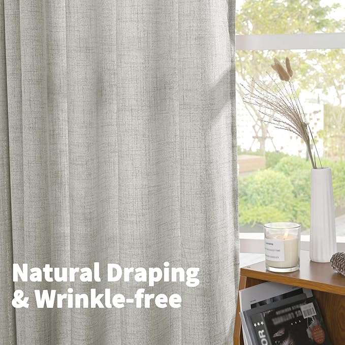 YoungsTex Light Grey Linen Curtains 63 Inches Length 2 Panels for Living Room - Textured Semi Sheer Drapes with Rod Pocket Back Tab Light Filtering for Bathroom Bedroom, 52 X 63 Inch