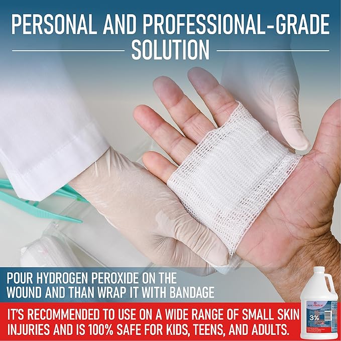 3% Hydrogen Peroxide - First Aid Antiseptic & Multipurpose Cleaner - Topical Wash for Cuts, Scrapes and Minor Cuts - H2O2 Hydrogen Peroxide 3 Percent USP Solution (1 Gallon)