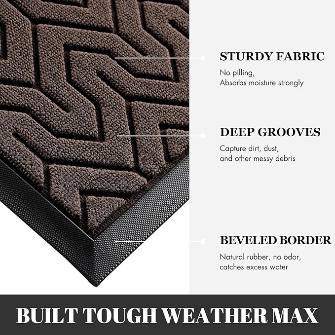 Yimobra Large Door Mat Outside Entrance 47x24, Waterproof Heavy Duty Outdoor Mats for Front Door, Non Slip Rubber Entry Mat for Garage Patio, Easy Clean, Brown