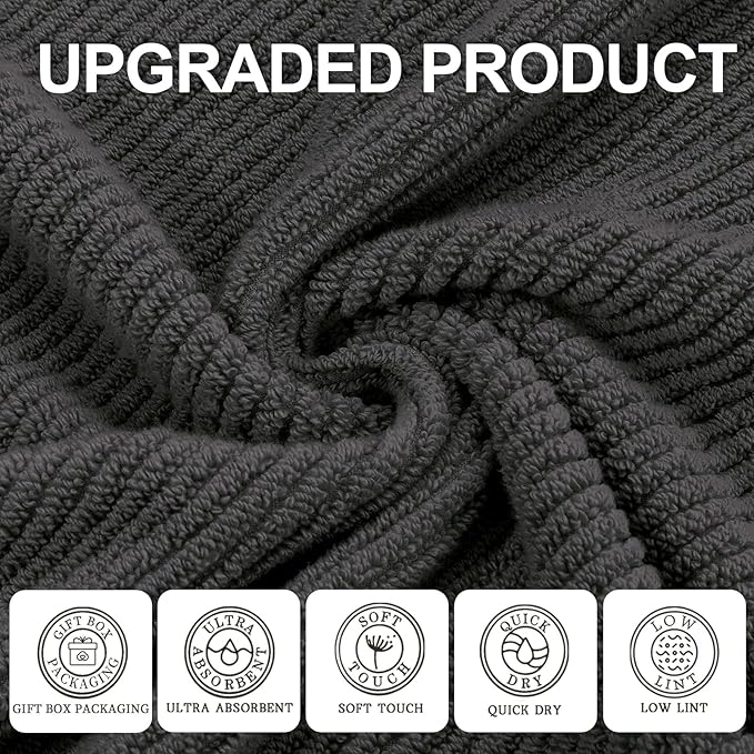 VOOVA & MOVAS Gray Hand Towels for Bathroom, Large 18" x 28" - 100% Cotton | Thick | Quick Dry | Lightweight | Absorbent | Soft, Hand Towels Set of 4, Bathroom Essentials, Dark Grey