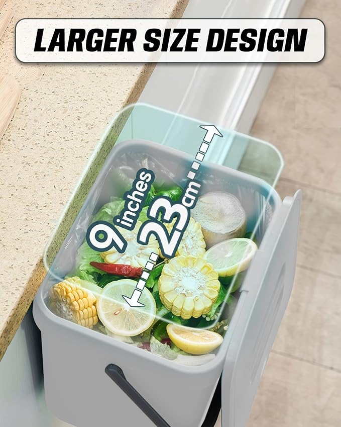 Kitchen Compost Bin - 3.2 Gallons Hanging Trash Can with Lid for Kitchen Bathroom, Under Sink Trash Can, Outdoor Compost Bucket with Lid, 12L(White)