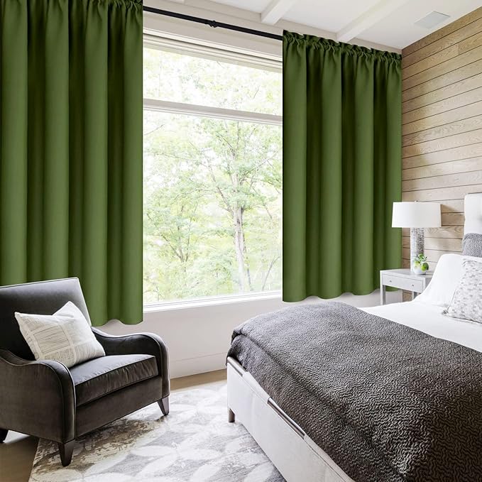 DWCN Olive Green Room Darkening Blackout Curtains - Thermal Insulated Privacy Energy Saving Window Curtain Drapes 42 x 63 inch Length, Set of 2 Bedroom Living Room Curtains