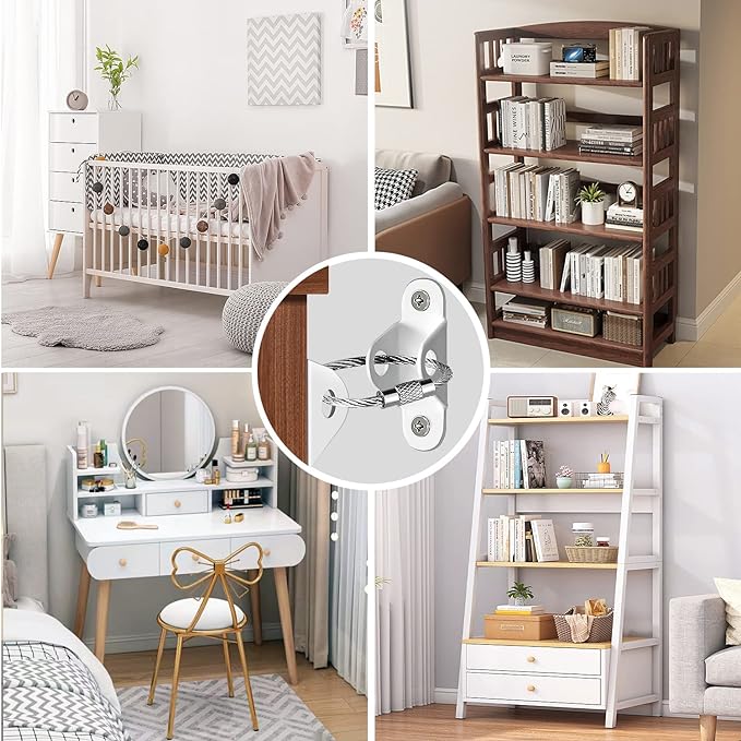 Furniture Anchors (10 Packs) Anti Tip Furniture Anchors for Baby Proofing, Furniture Wall Anchor Earthquake Straps for Furniture Dresser Wall Safety Anchor Furniture Fasteners to Wall, White