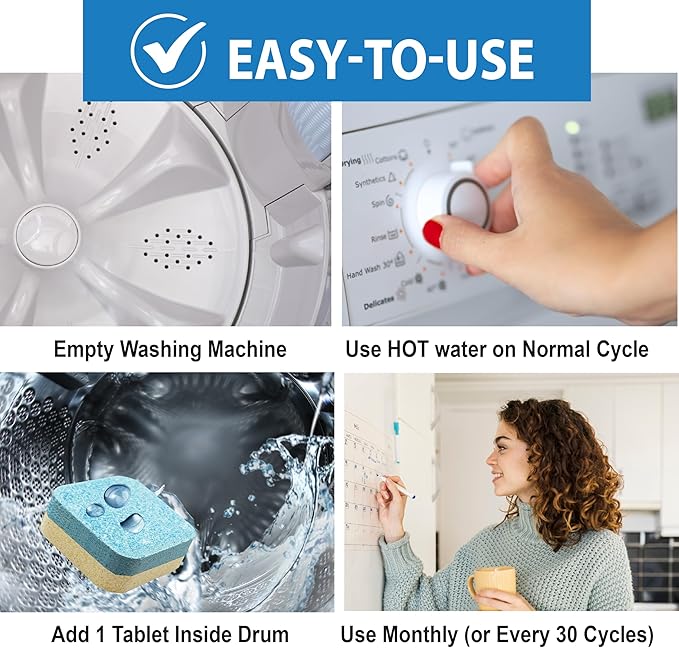 SANI 360° Washing Machine Cleaning tablets, 24 pack is Formulated with Enzyme, Deep Cleans and Deodorizes Front and Top Loading Washers use up to 2-year supply Lemon Scent