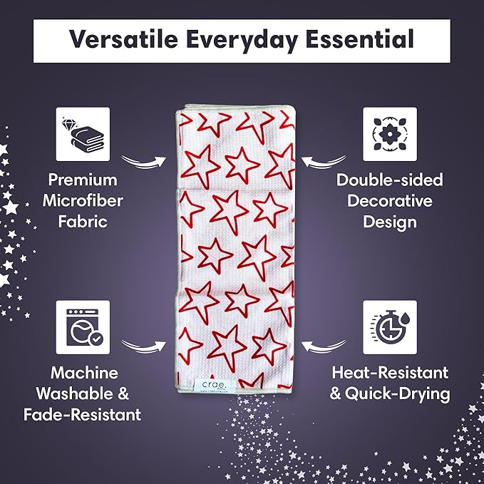 2 Double Sided Microfiber Hand Towels, 17x27 Inches Waffle Design Kitchen Towels Set, Durable & Soft Fast Drying Hand Wash Cloth, Everyday Dishcloth Use at Home (Stars & Stripes - Red, Blue, Cream)