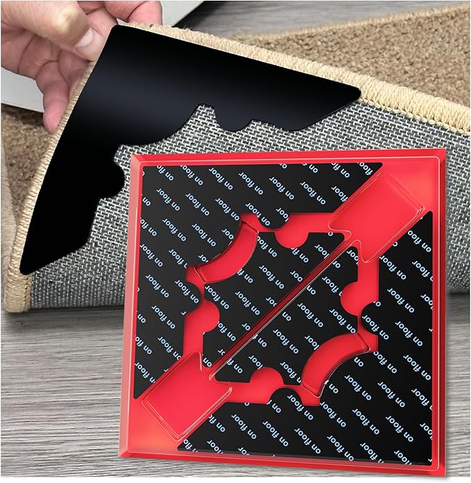 Rug Non Slip Grippers, Reusable Rug Tape Pads for Hardwood Floors and Tiles, Strong Carpet Gripper for Area Rugs, No Damaging for Floor, 8Pcs