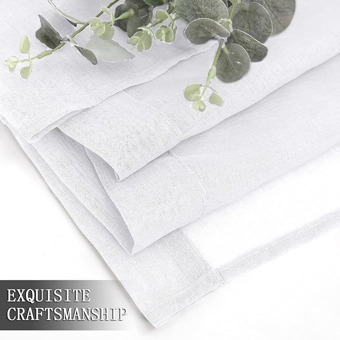 Tollpiz Short Sheer Curtain Linen Textured Living Room Curtains Sheer Light Filtering Rod Pocket Voile Curtain for Bedroom, 42 x 54 inches Long, White, Set of 2 Panels