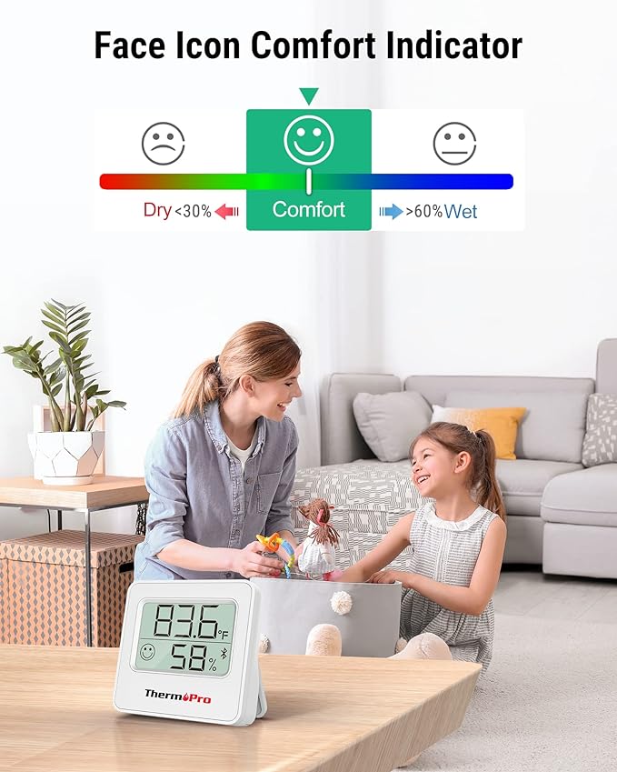 ThermoPro TP357 Digital Hygrometer Indoor Thermometer of 260FT, Bluetooth Humidity Meter with Smart App, Room Humidity Gauge with Humidity Sensor, 2-Year Data Storage and Export