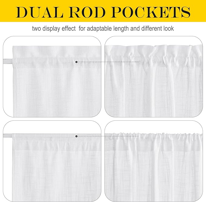 NICETOWN Front Sheer Door Sheer Curtain, Privacy Semitransparent Voile French Door Curtain with Top and Bottom Rod Pocket, Tieback Included, W52 inches x L40 inches, 1 Panel, White