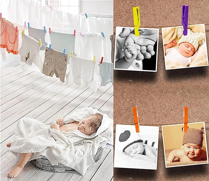 1.9 Inch Blue Clothespins Wall Decor Hang Pictures Artwork Kitchen Clips for Chip Bags with Sturdy Twine String Pack 50