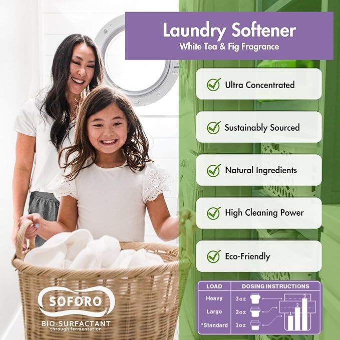 Happy Elephant Fabric Softener, White Tea & Fig Scent, Natural Biodegradable Liquid Fabric Softener, Plant Based, Softens Clothes & Reduces Static, Gentle on Skin, HE Compatible, 64 Fl Oz, 1 Pack