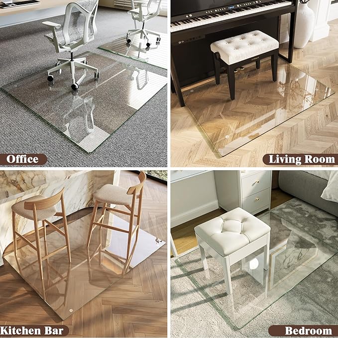 Koonmi Tempered Glass Chair Mat 51"x63" - Premium Office Chair Mat for Hardwood Floors & Low-Pile Carpet with 4 Non-Slip Pads - Thick Scratch-Resistant Surface