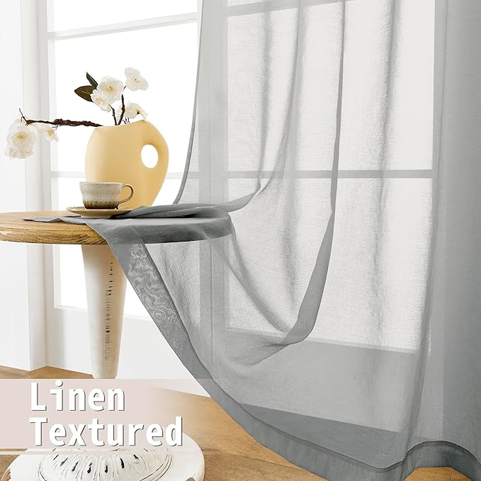 Tollpiz Small Sheer Door Curtain Closet Linen Textured Curtain Sheers Doorway Light Filtering Voile French Door Rod Pocket Curtains Patio Glass Door, 25 x 40 inches Long, Silver Grey, Set of 1 Panel