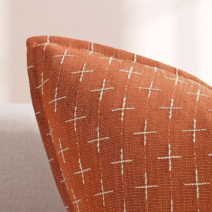 ZWJD Pillow Covers 24x24 Set of 2 Soft Fall Decor Polyester Textured Pillow Covers with Stylish Flange Edge Cozy Farmhouse Throw Pillows for Couch Bed Sofa Living Room