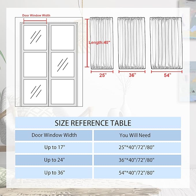 DWCN French Door Curtains – Rod Pocket Thermal Curtain for Doors with Glass Window, Kitchen and Patio Doors for Privacy, 54 X 40 Inch Length, 1 Curtain Panel with Tieback, Greyish White