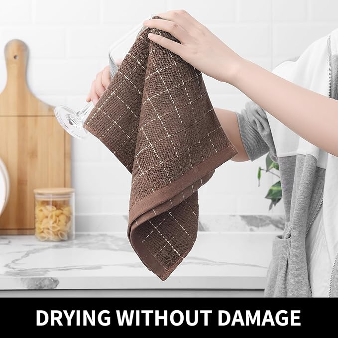 Homaxy 100% Cotton Terry Kitchen Dish Cloths, Ultra Soft and Absorbent Dish Towels for Kitchen, Suitable for Drying and Washing Dishes, 6 Pack, 12 x 12 Inches, Brown