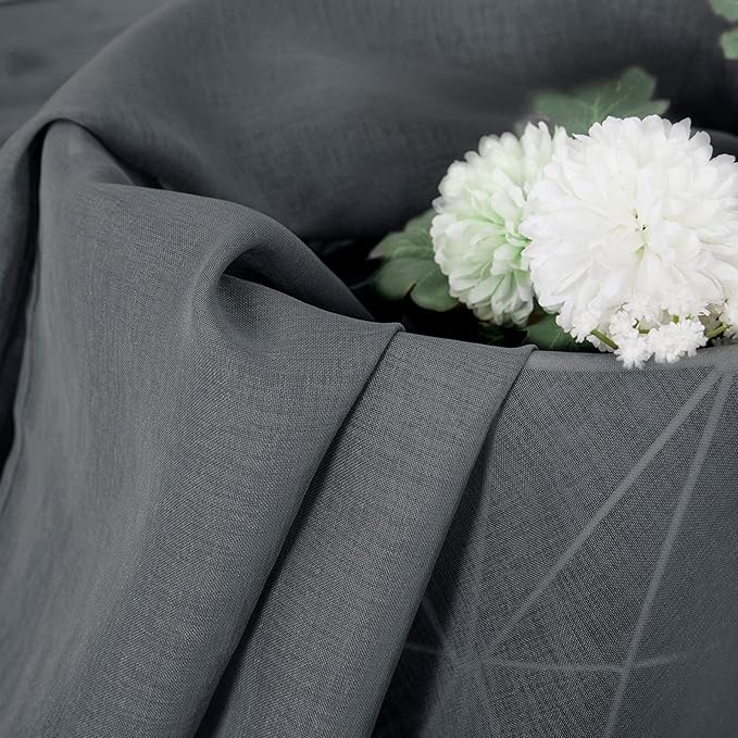 Tollpiz Short Sheer Curtain Linen Textured Bedroom Curtains Sheer Light Filtering Rod Pocket Voile Curtain for Living Room, 54 x 54 inches Long, Dark Grey, Set of 2 Panels