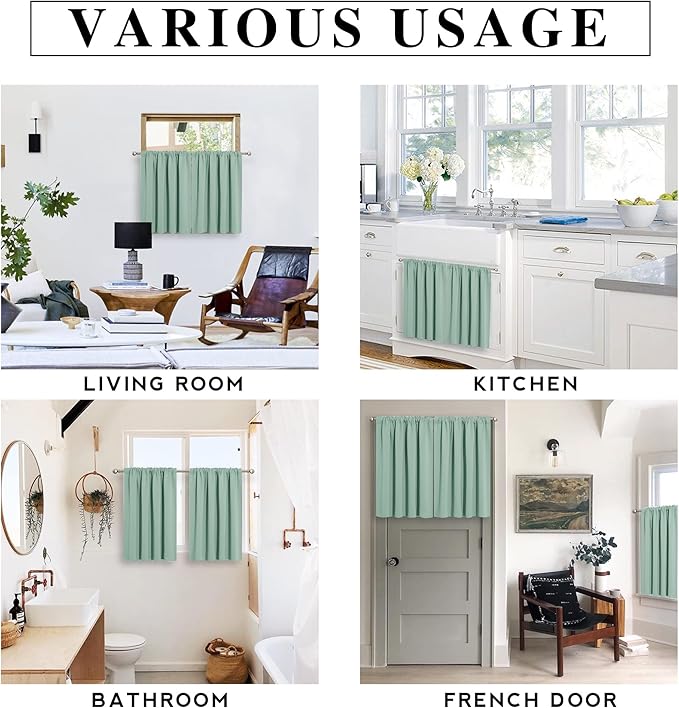 RYB HOME Blackout Curtains for Kitchen, Over Sink Privacy Curtains Window Decor, Thermal Insulating Drapes for Bathroom Cafe Bedroom Small Window, W 42 x L 24 inch, Aqua, 2 Panels