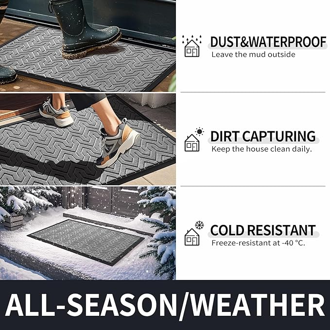 Yimobra Large Door Mat Outside Entrance 36x24, Waterproof Heavy Duty Outdoor Mats for Front Door, Non Slip Rubber Entry Mat for Garage Patio, Easy Clean, Grey
