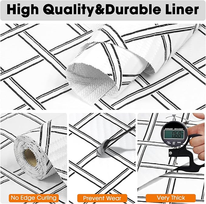 Drawer and Shelf Liner for Kitchen Cabinets Non-Adhesive Cabinet Liners for Shelves Strong Grip Non Slip Waterproof Cupboard Liner for Dresser Refrigerator, Bathroom,Geometric,17.5IN X 10FT