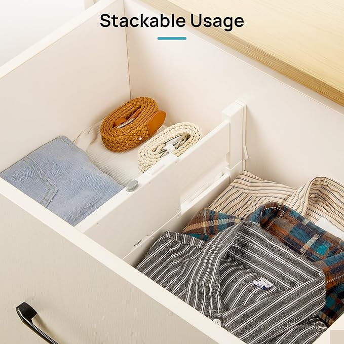 Vtopmart 16 Pack Drawer Dividers for Clothes, 4" High 11.6"-17" Adjustable Expandable Dresser Drawer Organizer, Plastic Drawers Separator for Dresser, Baby Clothes, Underwear, Kitchen & Office Storage
