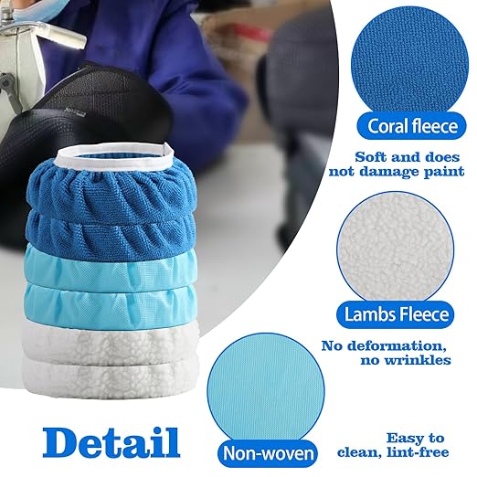 40 Piece Car Polisher Pad Set, Mix Pack of 24 Microfiber, 8 Non Woven, 8 Woolen Bonnets, 7-8 Inch, Dark Blue, Light Blue, White, Suitable for Metal, Bronze, Wood, Plastic