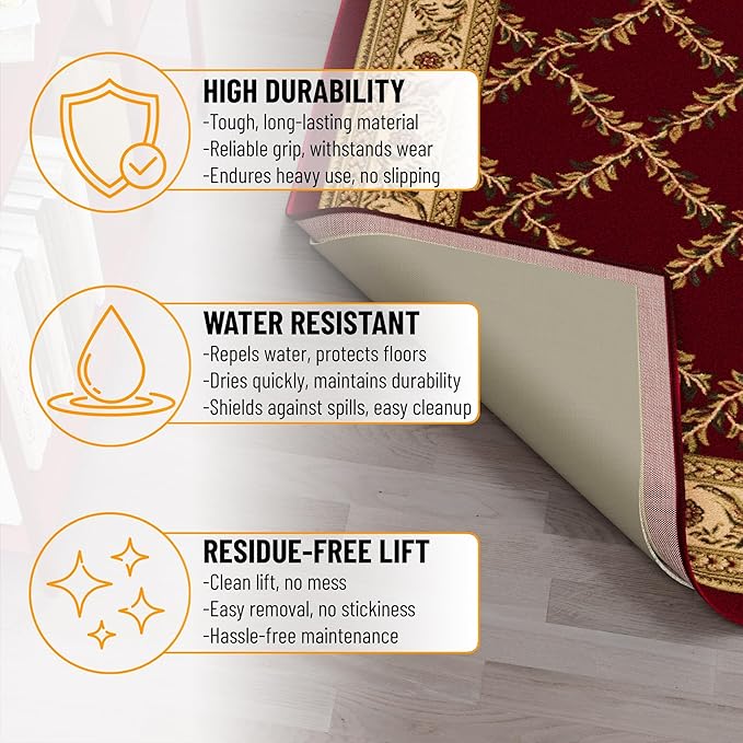 Ottomanson 2'7" x 10' Non-Slip Rug Pad Gripper 1/12 Inch Ultra Thin Dual Surface Felt + Rubber Gripper - Safe for All Floors, Cream