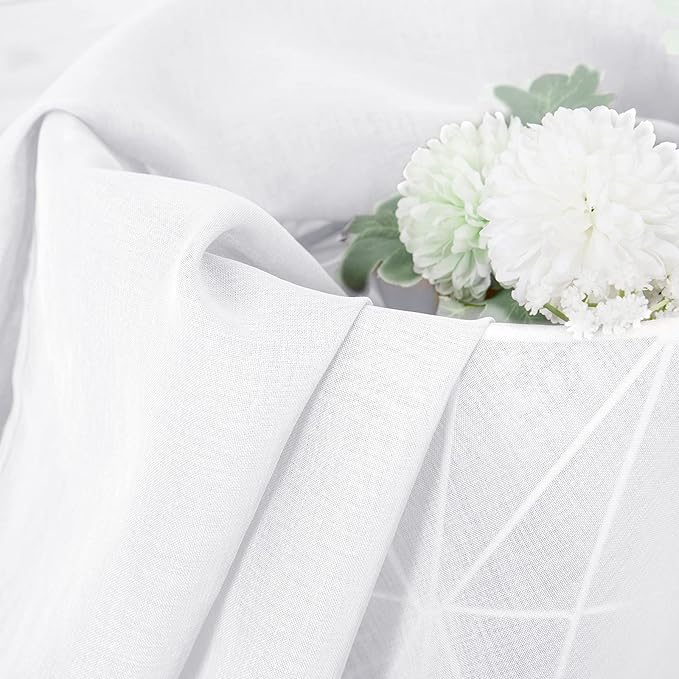 Tollpiz Sheer Curtains Bedroom Linen Textured Curtain Sheers Light Filtering Voile Rod Pocket Curtains for Living Room, 38 x 84 inches Long, White, Set of 2 Panels