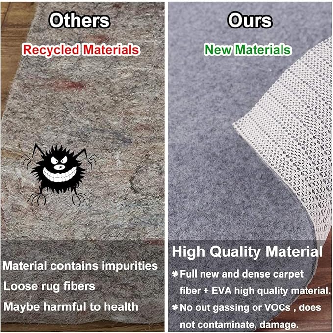 Non Slip Rug Pad Grippers - 2x4, 1/8" Thick, (Felt + Rubber) Double Layers Area Carpet Mat Tap, Provides Protection and Cushioning for Hardwood or Tile Floors