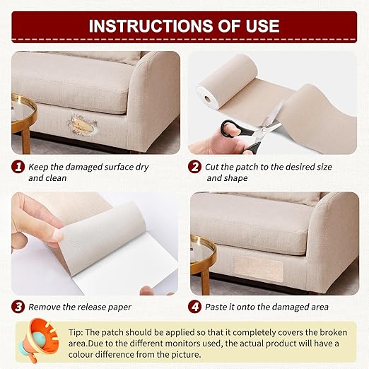 Linen Repair Tape 16x90 inch, Self Adhesive Fabric Patches, Linen Patch Tape Kit, Fabric Repair Tape for Couch Sofas, Headboards, Chairs, Pillows, Curtains, Couches - Black Grey