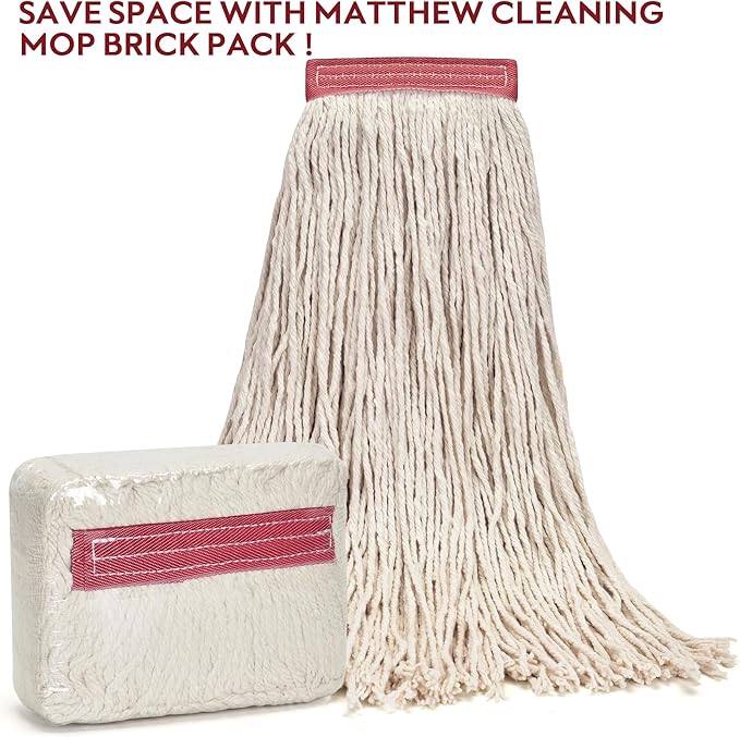 Matthew Cleaning 24oz 12Pack Cotton Mop Head Replacement,Looped-Open String Heavy Duty String Mop Refills,Universal Headband Blend,Floor Cleaning for Home, Industrial and Commercial Use(White)