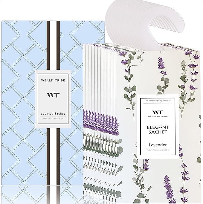 WEALD TRIBE 12 Packs Large-Bag Eucalyptus & Lavender Scented Sachets for Closet and Drawer Deodorizer Home Fragrance | Air Freshener Long Lasting Large Sachets Bags Hanging