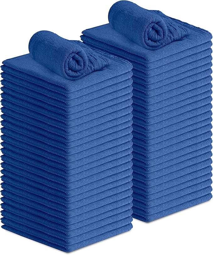Avalon Towels Cotton Shop Rags – (Pack of 50) Size 12x14 Inches Cleaning Rags – Absorbent Shop Towels and Multipurpose Cleaning Towels for Automobiles, Industries, Garage and Homes (Blue)