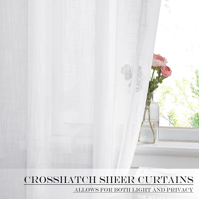 NICETOWN Sidelight Sheer Door Window Curtains - Semi Light Filtering French Door Curtain with Tieback, 26 x 50 Inch, White