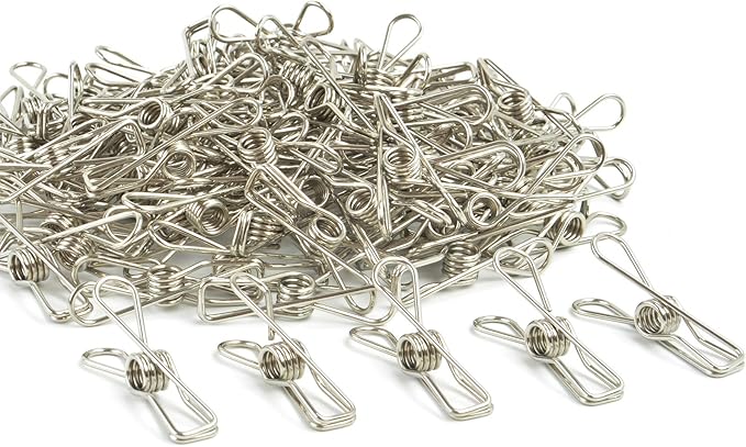 Wire Clothespins Laundry Chip Clips - 100 Pack Bulk Clothes Pins Heave Duty,Durable Metal Clothes Pegs Long-Lasting Strong-Grip Multi-Purpose for Clothesline,Snack Bags,Pictures,Paper at Home,Office