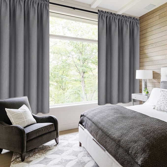 DWCN Grey Blackout Curtains for Bedroom – Rod Pocket Thermal Insulated Energy Saving Drapes for Living Room and Bedroom, W 38 x L 54 Inch, 2 Panels