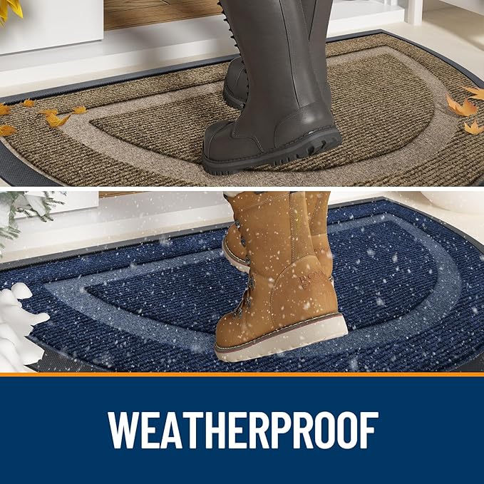 OLANLY Half Circle Door Mat Indoor Outdoor Entrance Welcome, Waterproof All-Season, All-Weather Doormat, Sturdy Natural Rubber, Low Profile, Easy Clean Patio Porch Entryway Mat, 47x32, Grey
