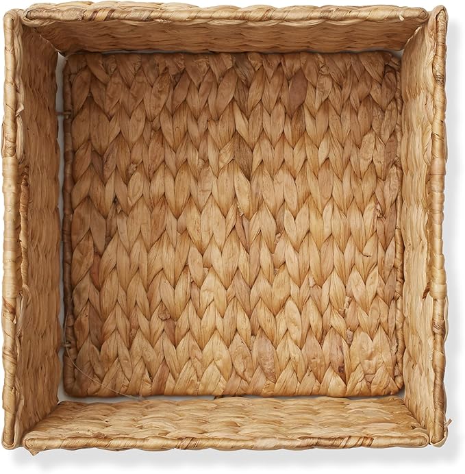 Casafield 10.5" x 10.5" Water Hyacinth Storage Baskets, Natural - Set of 6 Collapsible Cube Organizers, Woven Bins for Bathroom, Bedroom, Laundry, Pantry, Shelves
