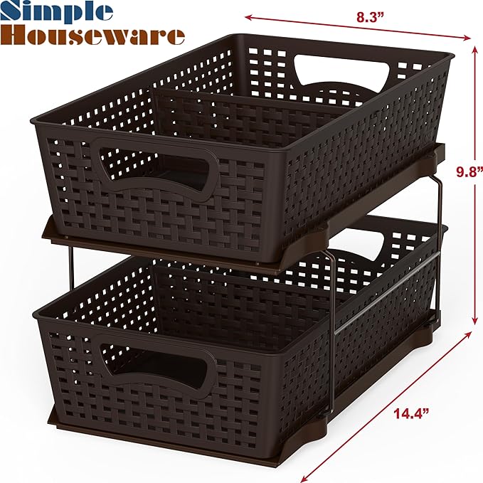 Simple Houseware 2 Tier Bathroom Organizer Tray Pull-Out Sliding Drawer/Under-Sink Storage, Brown
