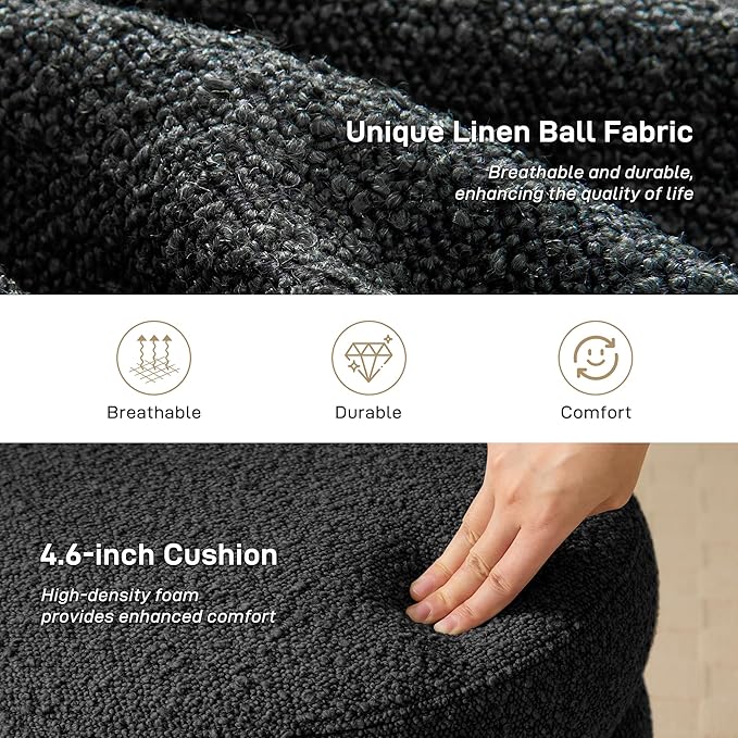 Round Ottoman with Storage Boucle Ottoman Stool with Storage Removable Lid for Living Room Modern Vanity Sorage Stool Foot Rest Bedroom Dorm Gifts Set of 2 (Black)