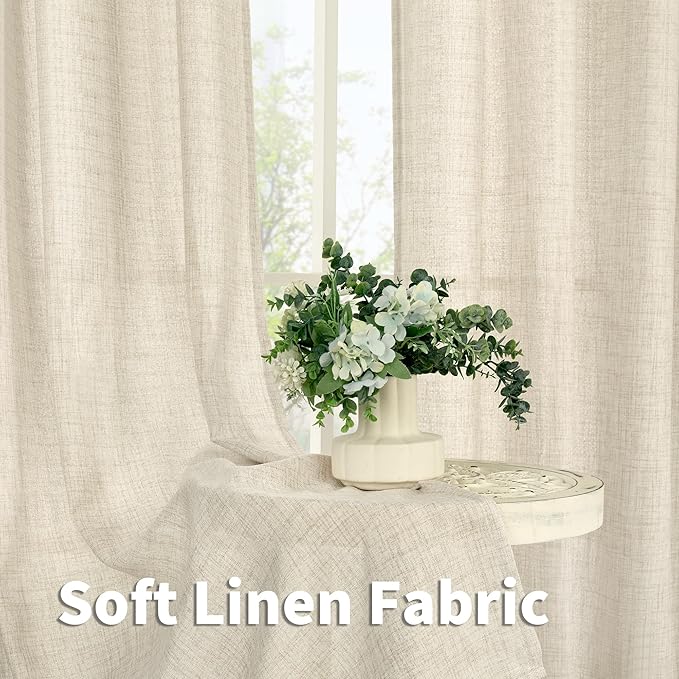 YoungsTex Boho Linen Curtains 36 Inch Length for Kitchen Cafe Window, Semi Sheer Half Window Drapes with Rod Pocket Back Tab Light Filtering Short Curtain for Bathroom, 2 Panels, 30 X 36 Inch