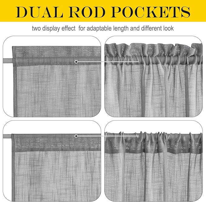 NICETOWN Sheer French Door Panel - 72 inches Linen Textured Voile Room Darkening Patio French Door Curtain with Tie Backs for Sliding Glass (Dark Grey, 1 Panel, 52 inches Width)