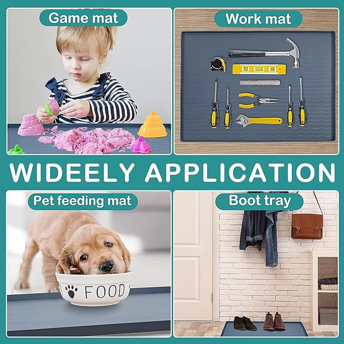 URMONA Waterproof Silicone Under Sink Mat 22'' x 22'' Shelf Liner for Kitchen and Bathroom, Cabinet and Counter Protector, Storage and Organizers, Litter Mat, Pet Cat Puppy Essentials(Dark Grey)