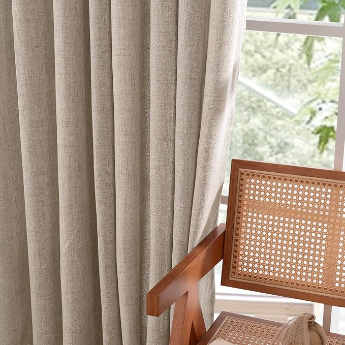 YoungsTex Dark Oatmeal Linen Curtains 63 Inch Length for Living Room, Light Filtering Semi Sheer Window Drapes Rod Pocket Back Tab Curtain for Bedroom, 2 Panels, 42 X 63 Inch