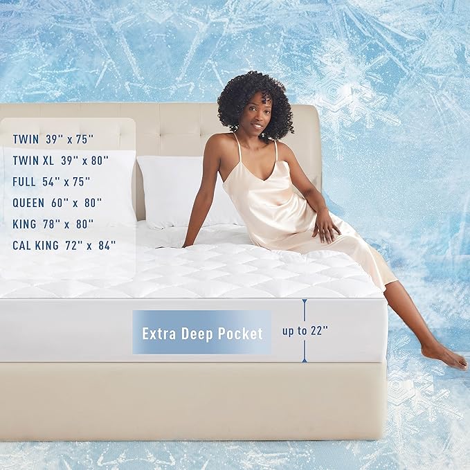 Sunflower Cooling Quilted Mattress Protector, Mattress Pad King Chill Soft, King Mattress Cover Waterproof, Extra Deep Pocket Thin Version, Machine Washable Durable, White, King 78''x 80''