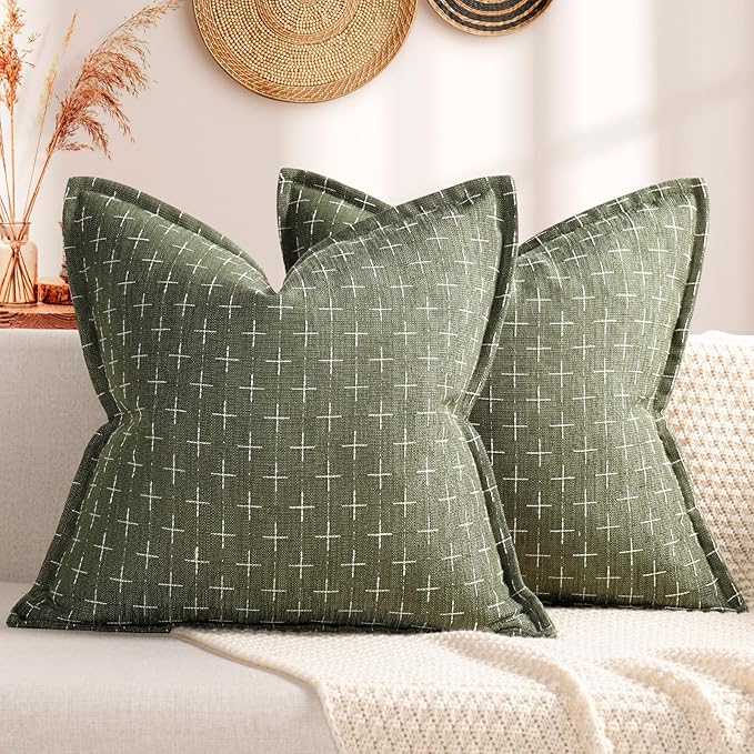 ZWJD Pillow Covers 26x26 Set of 2 Soft Polyester Textured Pillow Covers with Stylish Flange Edge Cozy Farmhouse Throw Pillows for Couch Bed Sofa Living Room