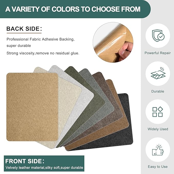 Azobur Couch Patch Repair Fabric,Microfiber Fabric, Self-Adhesive, for Sofa Repair and Upholstery, 2 Pieces, 9.5 x 11 inches (Light Brown)