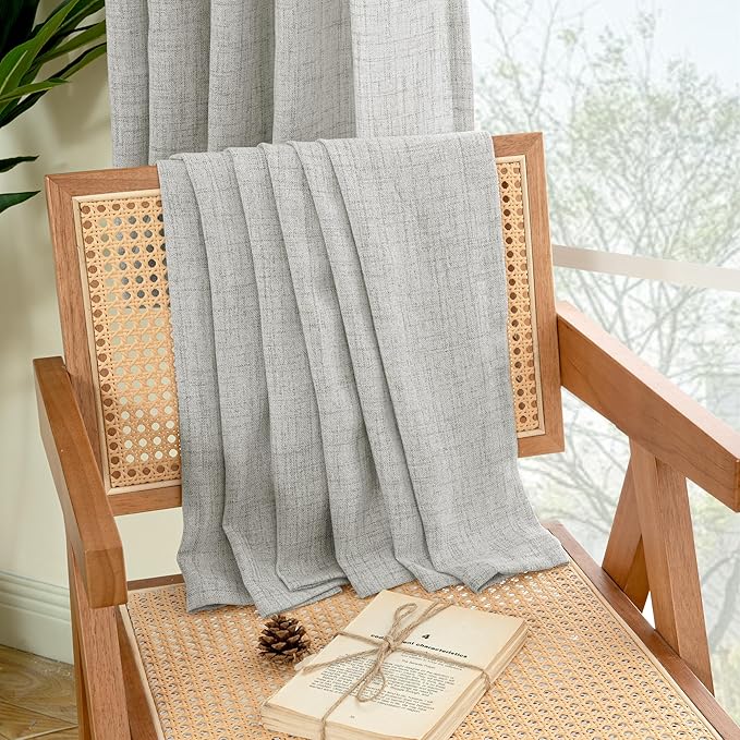 YoungsTex Light Grey Linen Curtains 45 Inch Length for Short Window, Light Filtering Burlap Textured Drapes Rod Pocket Back Tab for Kitchen Living Room Bedroom, 2 Panels, 42 X 45 Inch